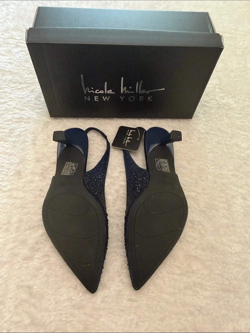 🆕 Nicole Miller Women's Navy Rhinestone Slingback Pump - Picture 7 of 9